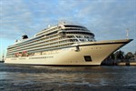 Die Viking Sky am Liegeplatz P7 des Kreuzfahrthafens Warnemünde