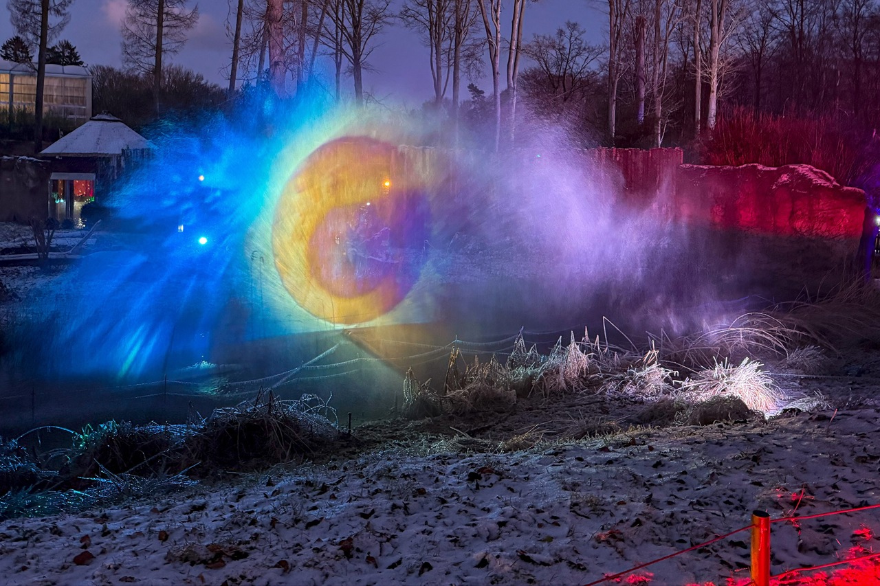 Hydroschild - kunstvolle Lichtinstallationen auf einer Leinwand aus Wasser
