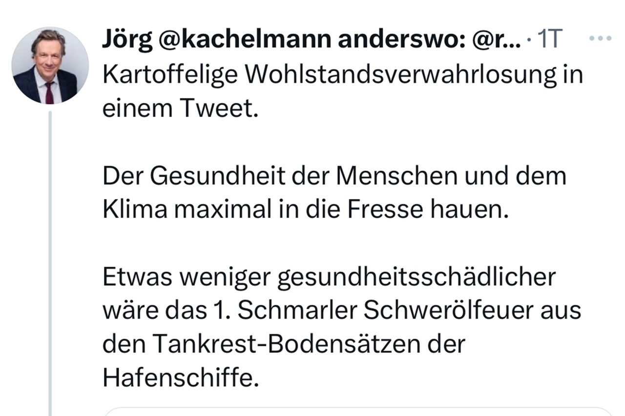 Reaktion von Jög Kachelmann auf das von der Stadt angekündigte Weihnachtsbaumfeuer in Rostock (Screenshot, X)