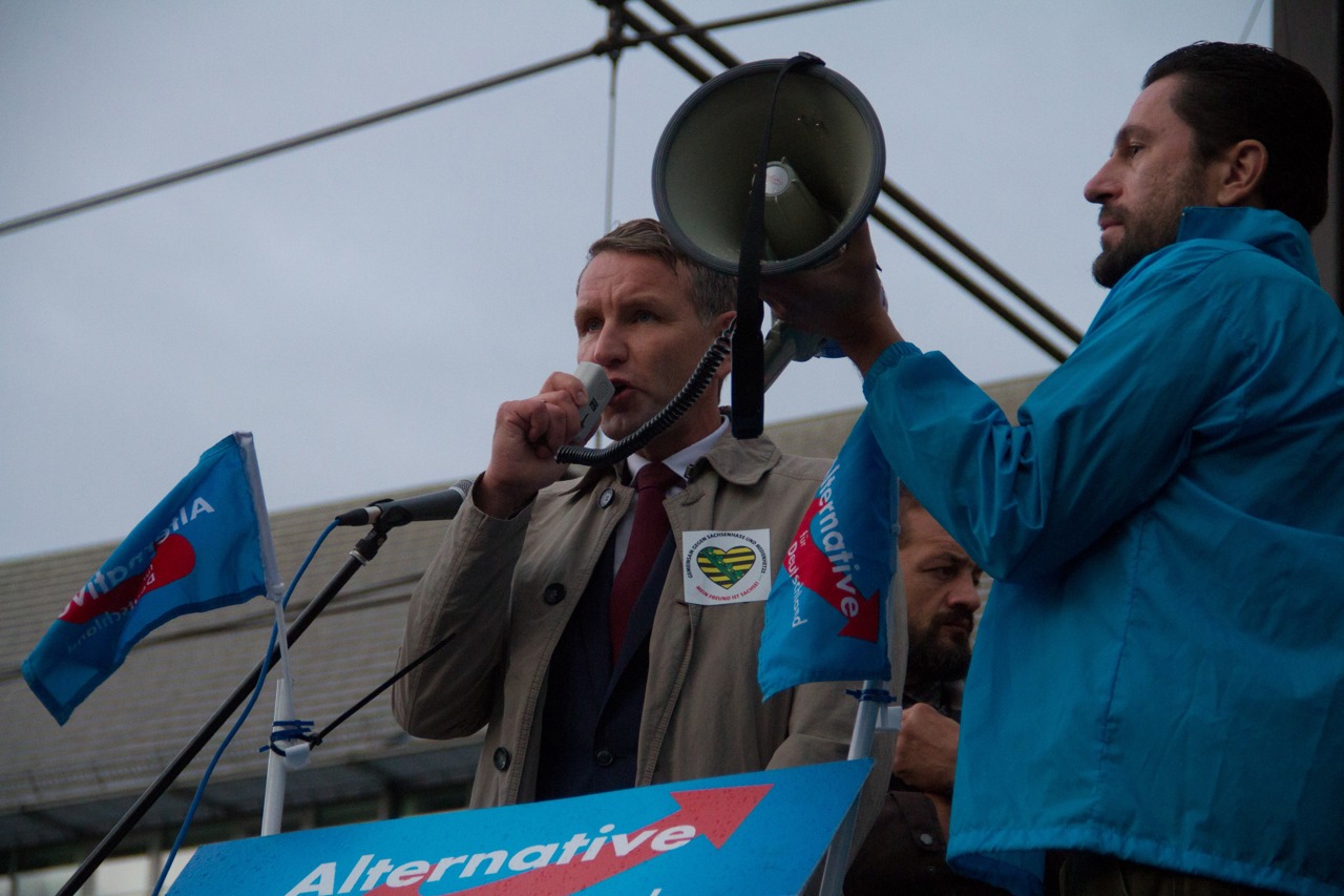 Björn Höcke während der AfD-Demo auf dem Neuen Markt in Rostock