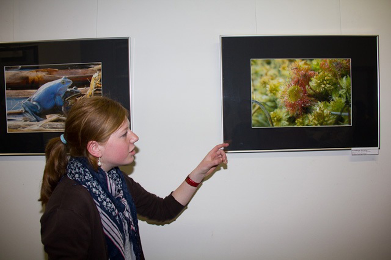 Die Gymnasiastinnen geben Erklärungen zu ausgewählten Bildern der Ausstellung