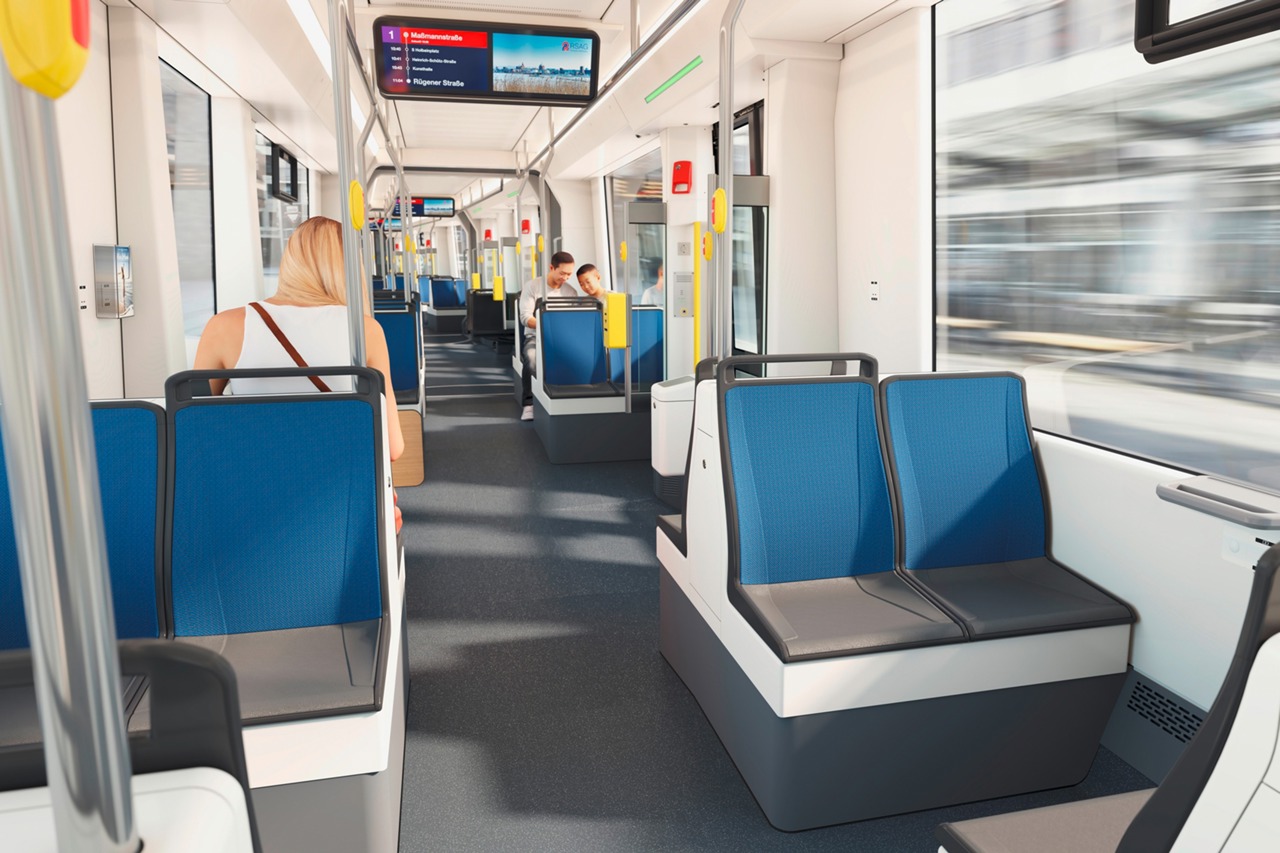 Innenansicht der neuen RSAG-Straßenbahnen (Visualisierung: Stadler)