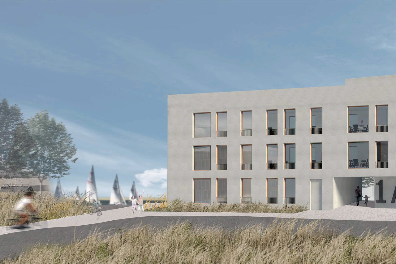 Nördlicher Stadteingang des Rostocker Petriviertels - Visualisierung der möglichen Bebauung, die den 1. Preis erhalten hat (Praeger Richter Architekten GmbH, Berlin)