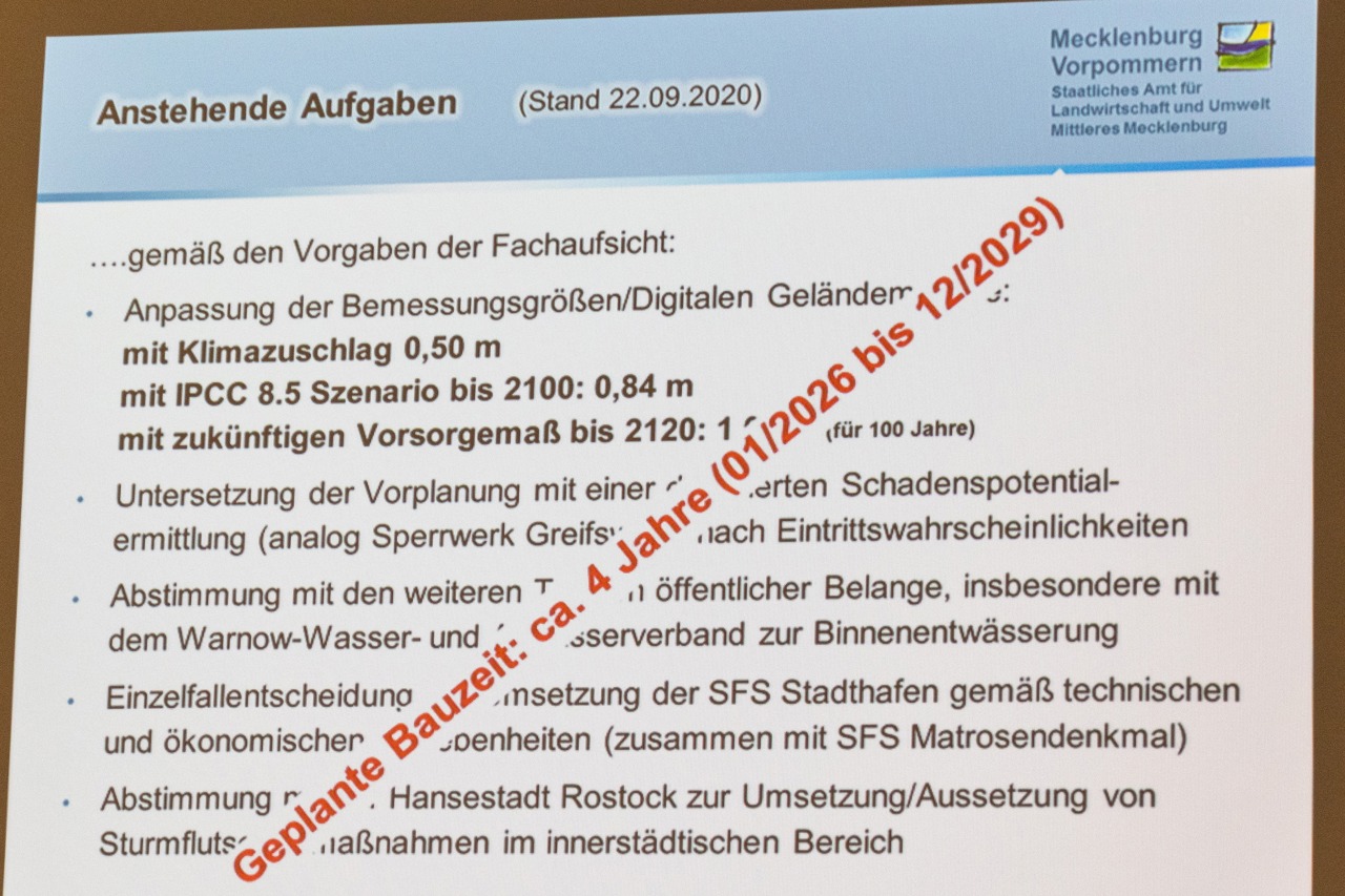 Bis zur Buga 2025 dürfte der Sturmflutschutz im Stadthafen Rostock nicht mehr zu schaffen sein