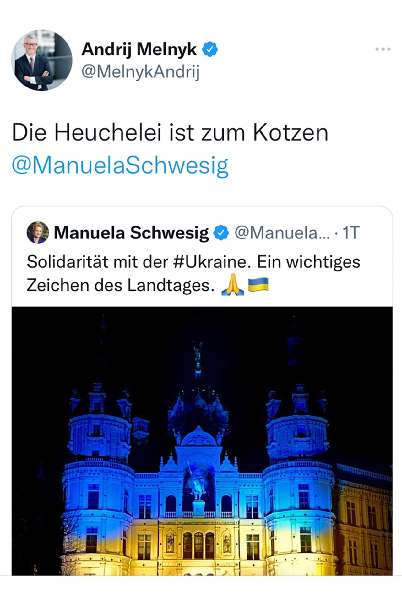 „Die Heuchelei ist zum Kotzen“ – ukrainischer Botschafter kritisiert Manuela Schwesig
