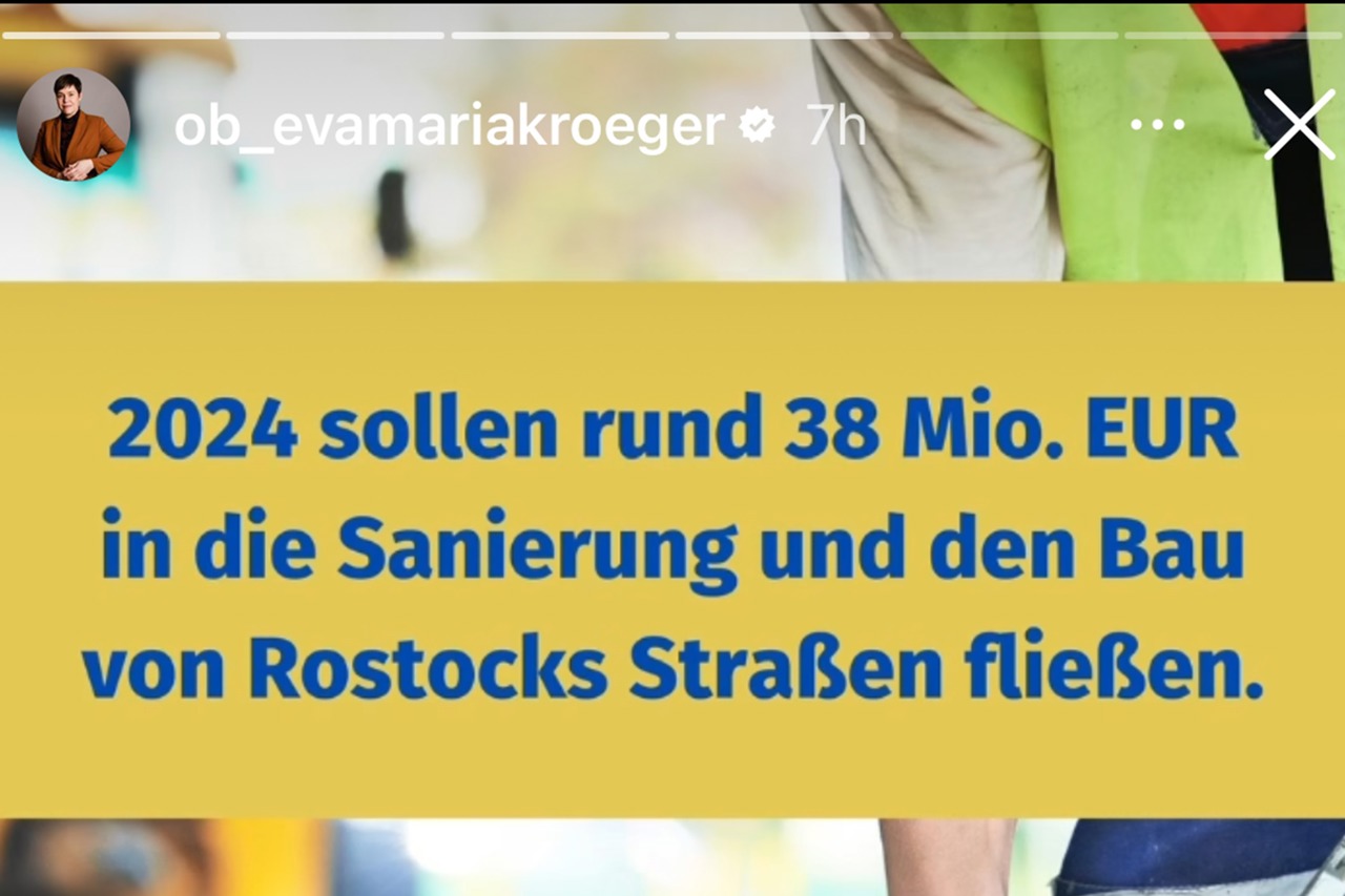 38 Mio. Euro sollen 2024 in die Sanierung und den Bau von Rostocks Straßen fließen - stimmt diese Zahl? (Screenshot, Instagram)
