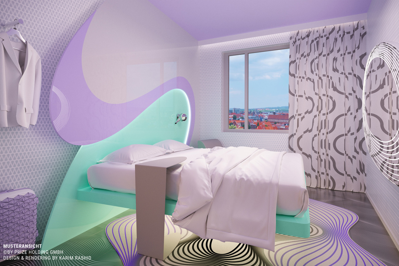 Prizeotel Rostock - Zimmeransicht (Design und Rendering: Karim Rashid)