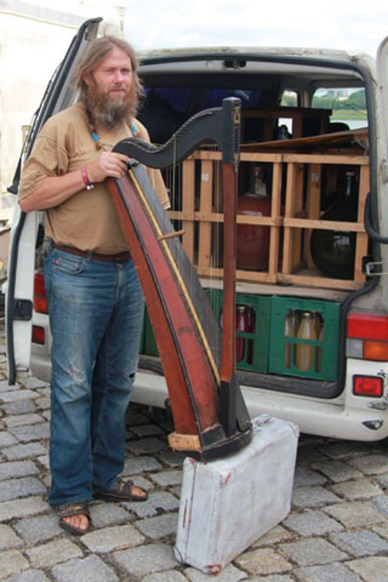Hanse Sail, Leben zur Hansezeit - Dietmar Frick mit Harfe