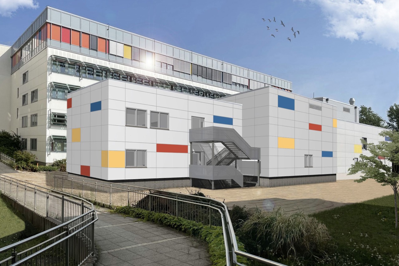 Ansicht des Modulanbaus im Innenhof (Visualisierung: MHB Architekten + Ingenieure GmbH Rostock)