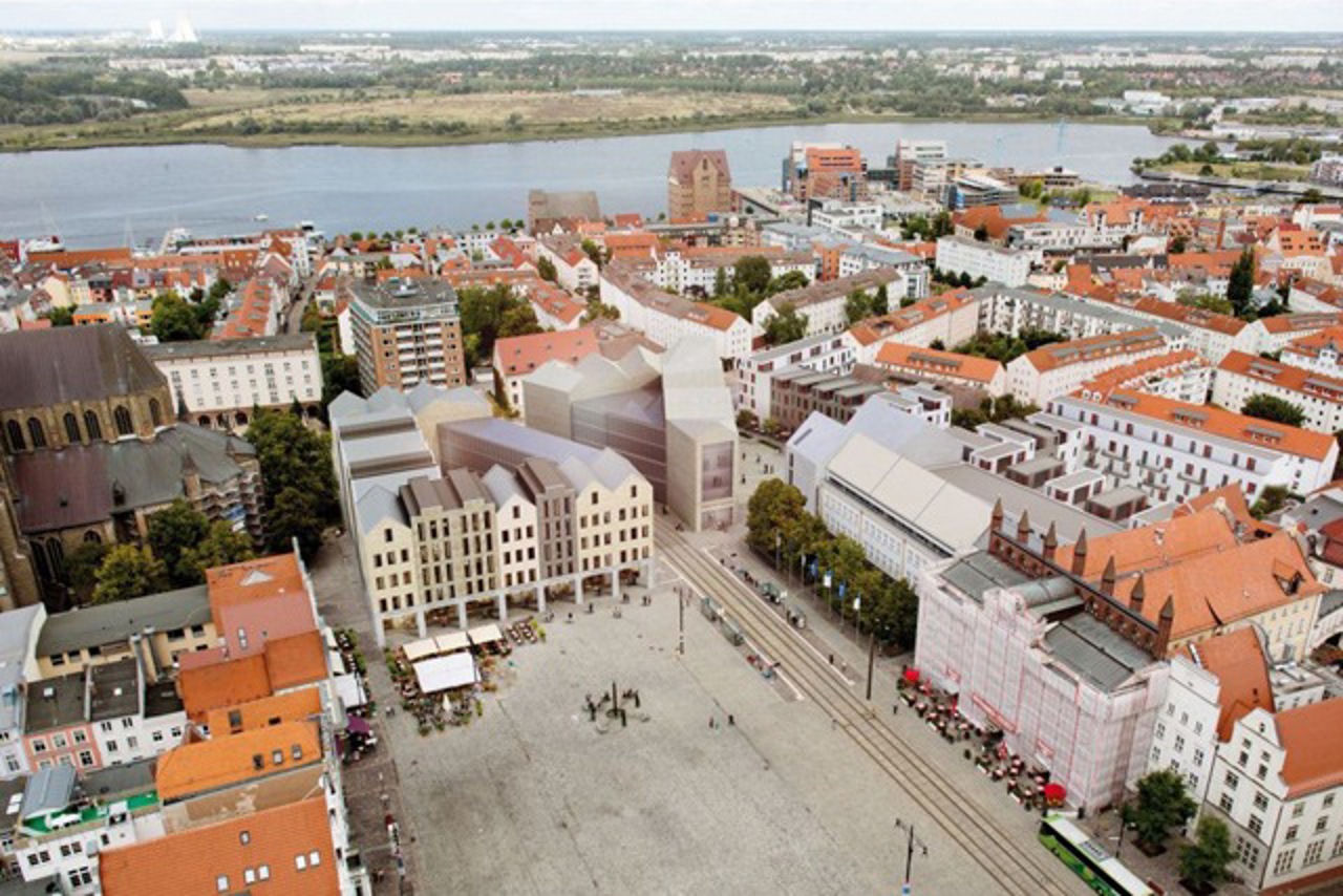 Bebauung der Nordseite des Neuen Marktes in Rostock - Entwurf von mhb Planungs- und Ingenieurgesellschaft mbH, Rostock, Marko Meißner, Angestellte Mitarbeiter und Studierende: Birte Kutz, Mara Enderle, Manuela Kubath, Stefan Juerß, Maren Ahner