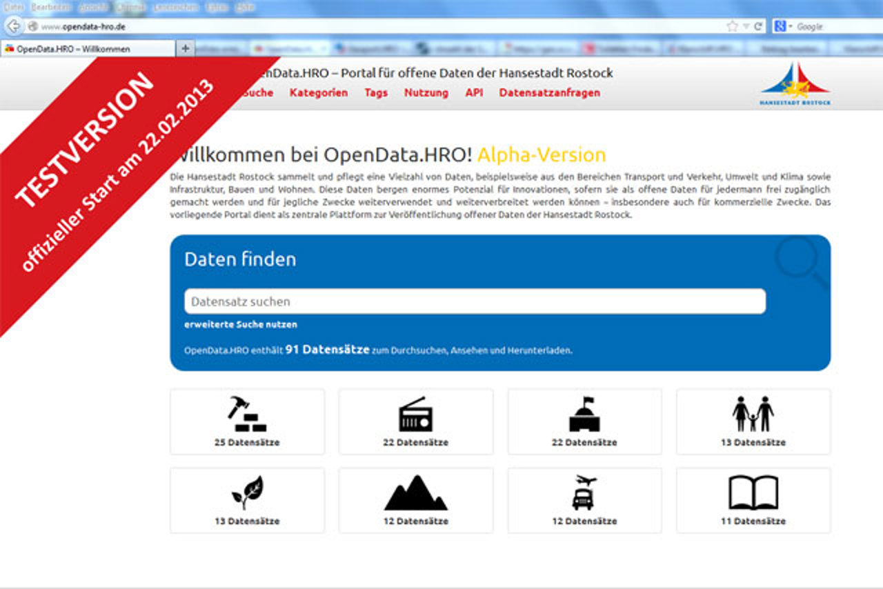 Screenshot der Startseite von OpenData.HRO