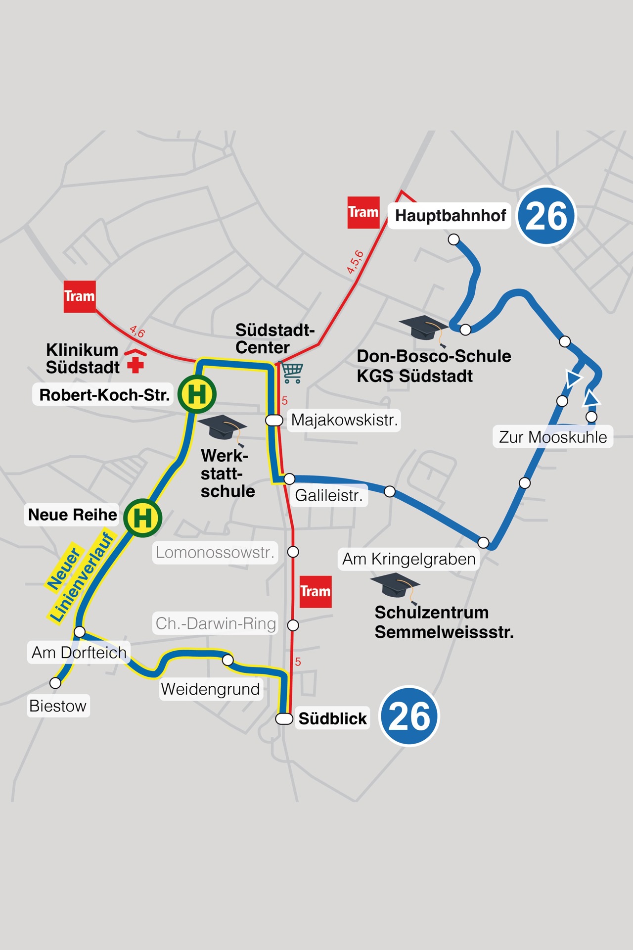 RSAG-Linie 26 auf neuen Wegen – Quartierbus für Südstadt und Biestow