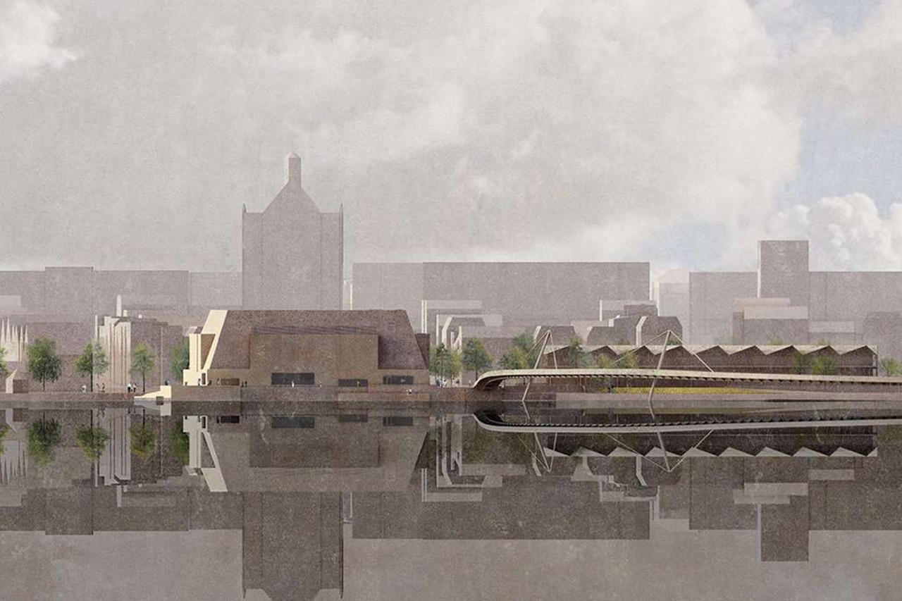 Archäologisches Landesmuseum im Stadthafen Rostock - Ansicht vom Wasser (Visualisierung: Lundgaard & Tranberg Architekten, Kopenhagen)