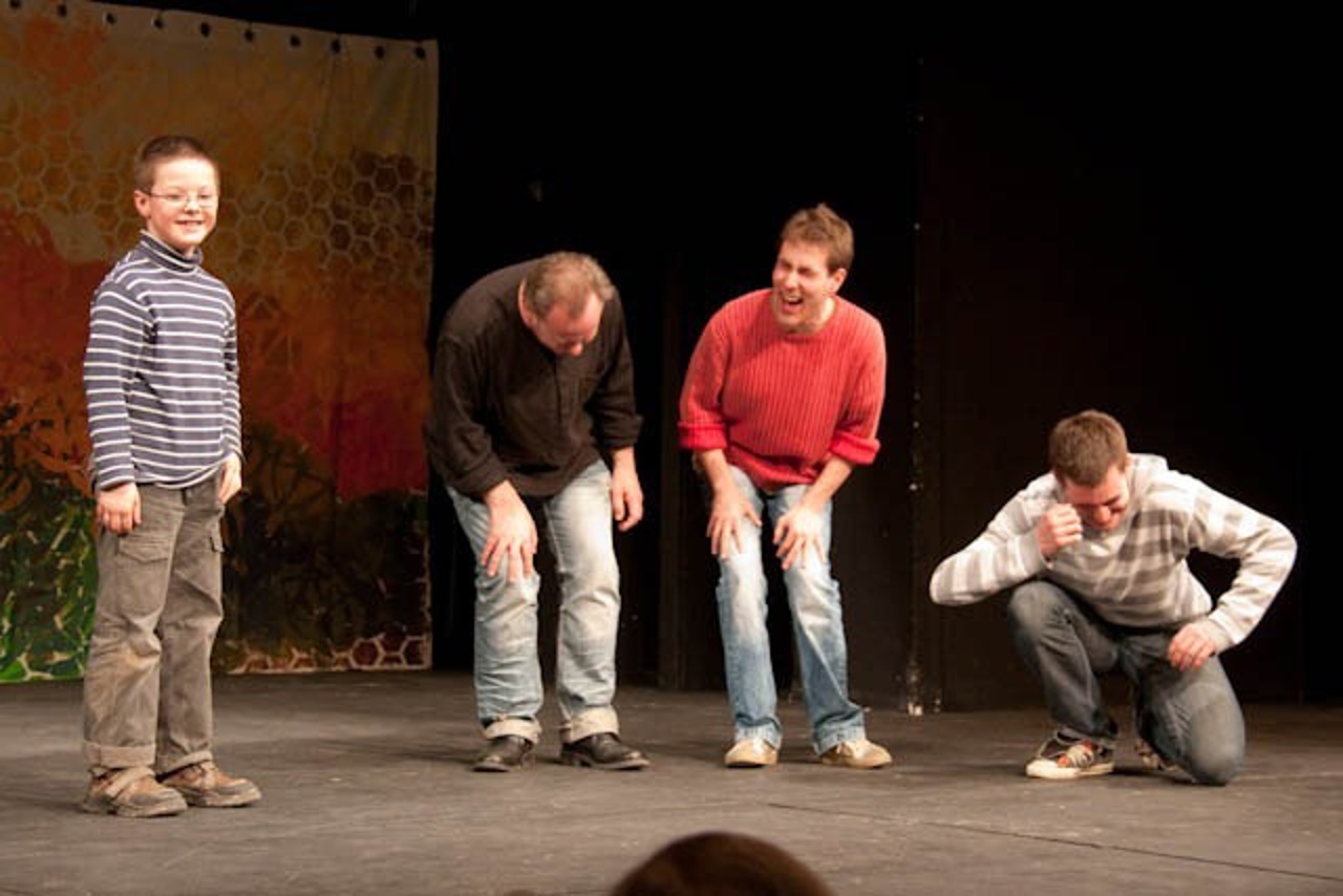 Schultheatertage Torsten Malter, Simon Große, Karsten Vogt und ein Schüler der Christophorus-Grundschule