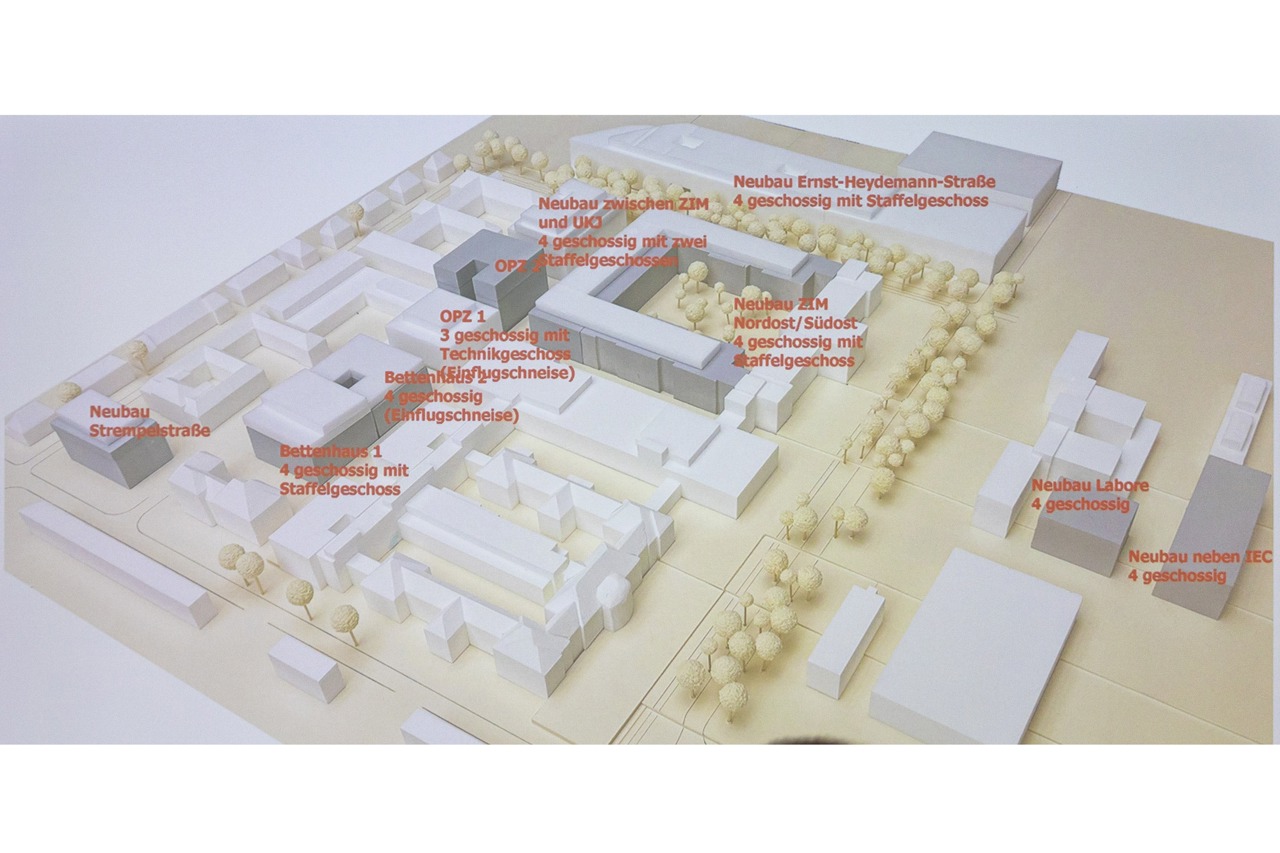 3-D-Ansicht der geplanten Baumaßnahmen auf dem Campus Schillingallee der Unimedizin Rostock