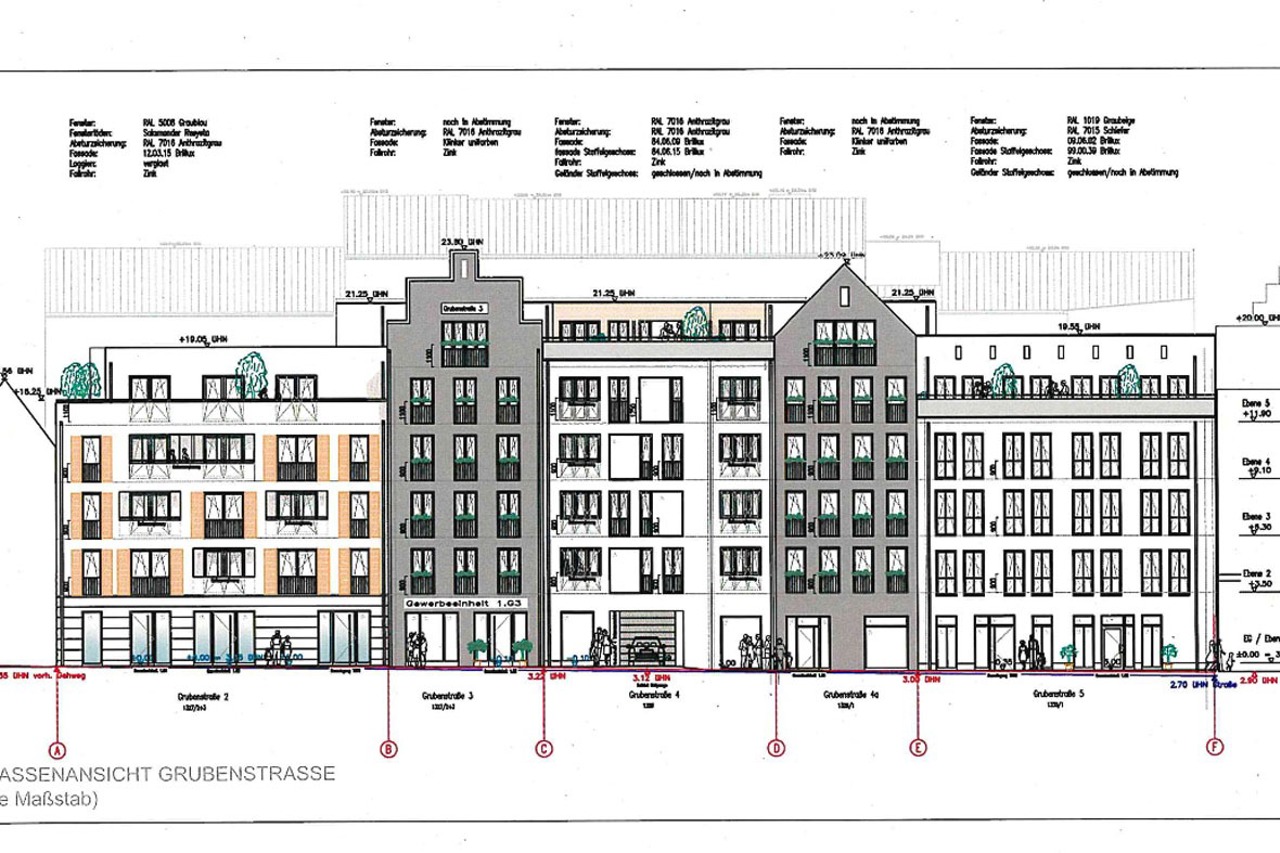 Straßenansicht von der Grubenstraße Quelle: Ocean Architects