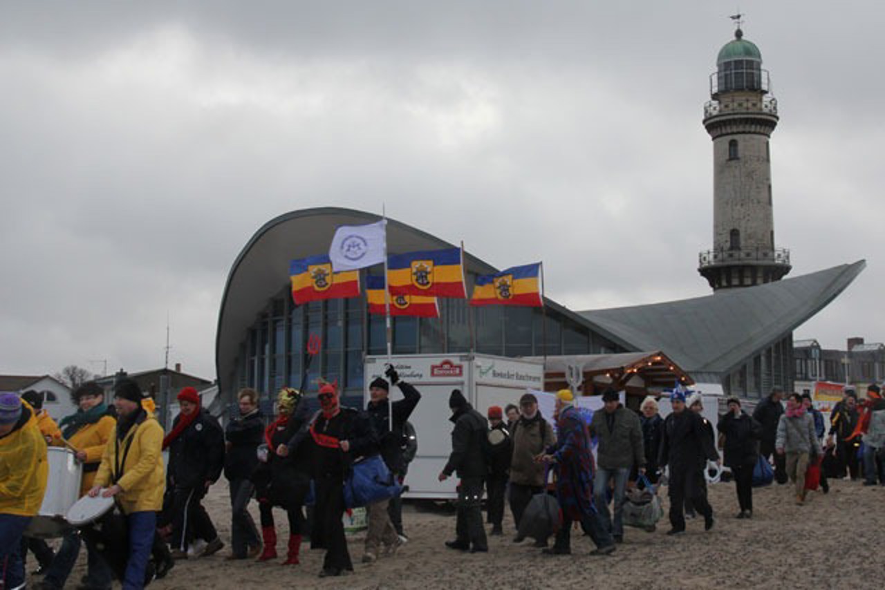 Rostocker Seehunde vor Warnemünder Teepott
