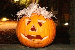 Halloween-Kürbis beim Laternenumzug im Rostocker Zoo