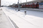 Schnee am Bahnhof von Rostock Warnemünde, Winter 2010