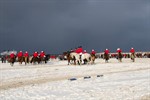 Reiter-Quadrille am winterlichen Strand in Warnemünde