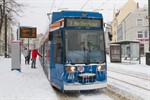 Straßenbahn am verschneiten Doberaner Platz