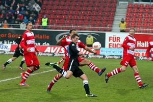 Johan Plat (Hansa Rostock) erzielte den zwischenzeitlichen Anschluss gegen den Halleschen FC