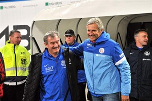 Milan Sasic (Cheftrainer, 1. FC Saarbrücken) und Andreas Bergmann (Cheftrainer, Hansa Rostock)