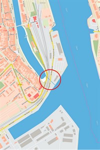 Die Stromgrabenbrücke befindet sich zwischen dem Haltepunkt Warnemünde Werft und dem Bahnhof Warnemünde (Quelle: DB ProjektBau GmbH)