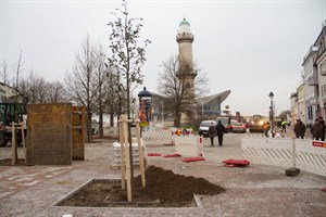 Baustelle in der Seestrasse in Warnemünde