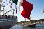 Das mexikanische Segelschulschiff Cuauhtemoc zählt wohl zu den imposantesten Schiffen im Rostocker Stadthafen während der Hanse Sail 2019