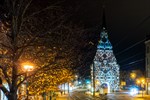 Illuminiertes Steintor bei der Lichtwoche 2024 in Rostock